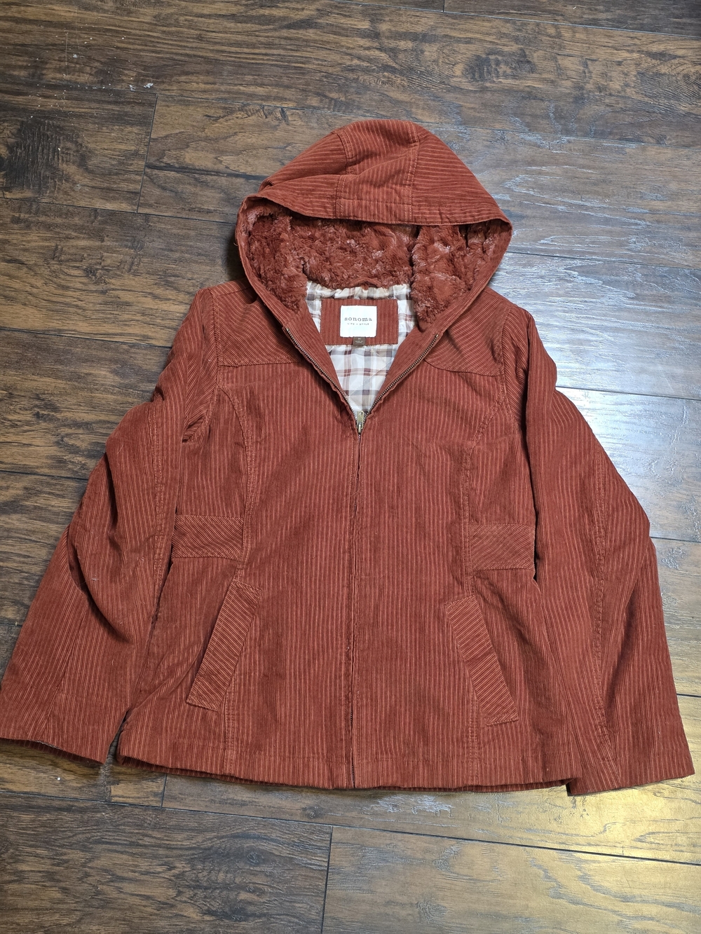 Sonoma Life + Style women’s corduroy hooded jacket rust/burnt-orange